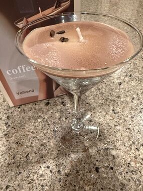 Martini Glass Candle with Strong Coffee Bean Scent Accent - Brown